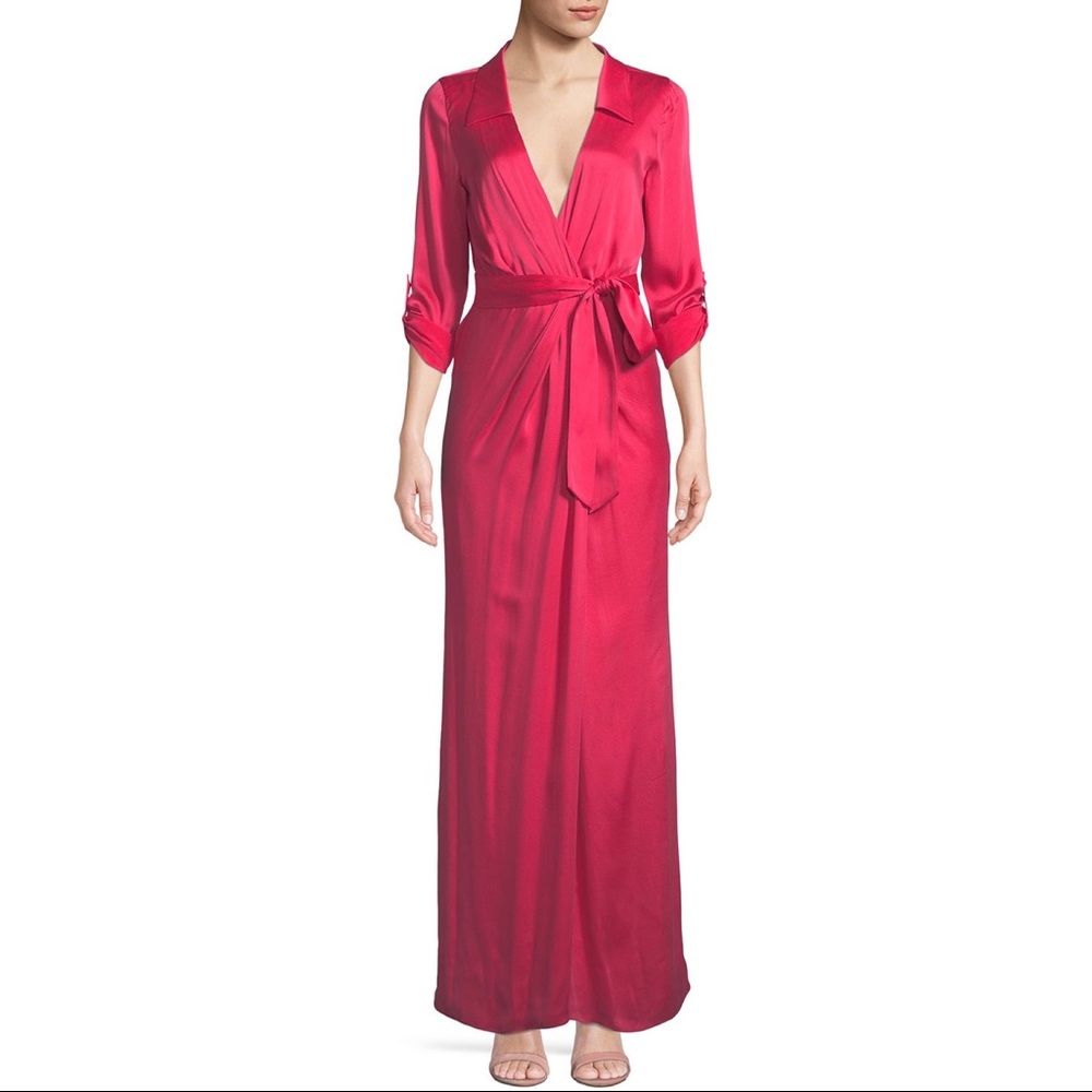 NEW ALICE + OLIVIA PINK SILK WRAP MAXI DRESS - Picture 12 of 12